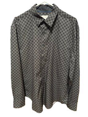 Con.Struct Mens Large Slim Fit Black Gray Geometric Stretch Button Down Shirt